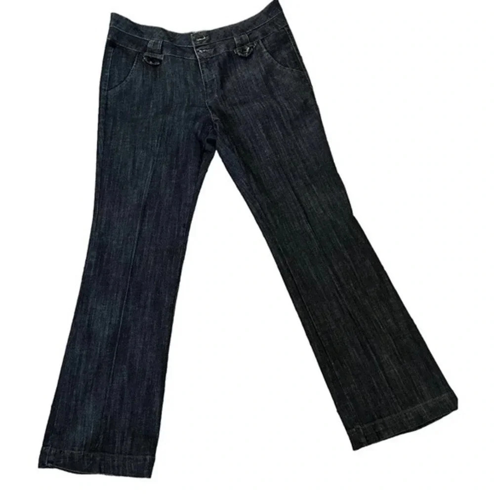 One 5 One Women's Awomens Double Waist Button Dark‎ Denim Jeans Size 14